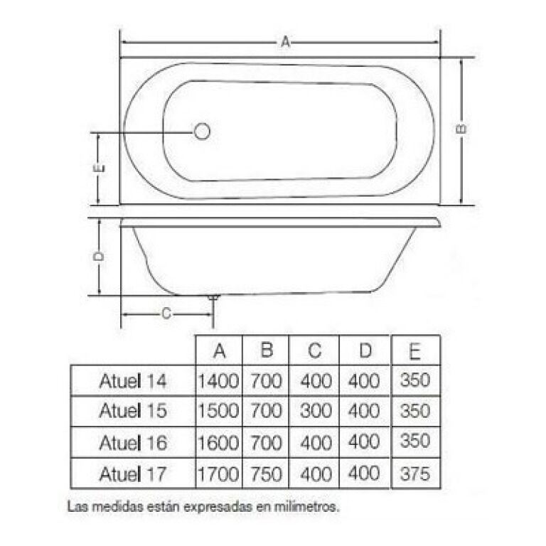 Bañera Ferrum Atuel De Acrílico 170x75x40 Ba17 Baño Garantía - Imagen 2