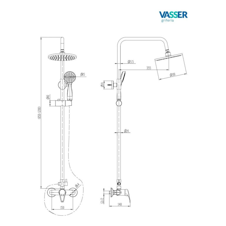 Griferia Vasser Iris Ducha Exterior Con Barral Y Duchador - Imagen 2