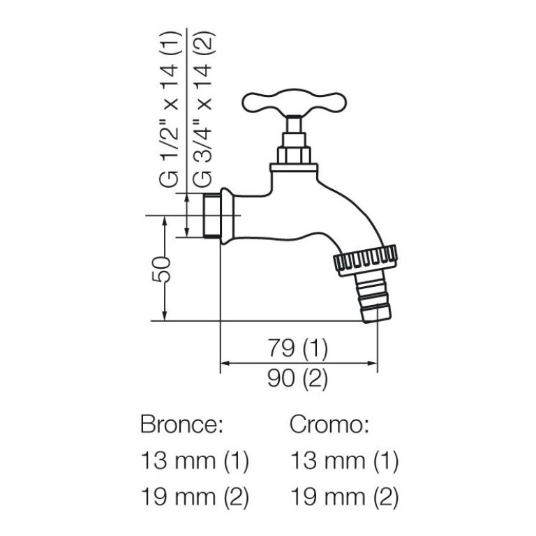 Canilla Para Manguera Fv Volante T Fijo 13mm 0436-13-cr - Imagen 2