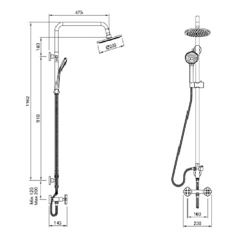 Griferia Ducha Peirano Exterior Columna Black Velvet 84-190 - Imagen 3