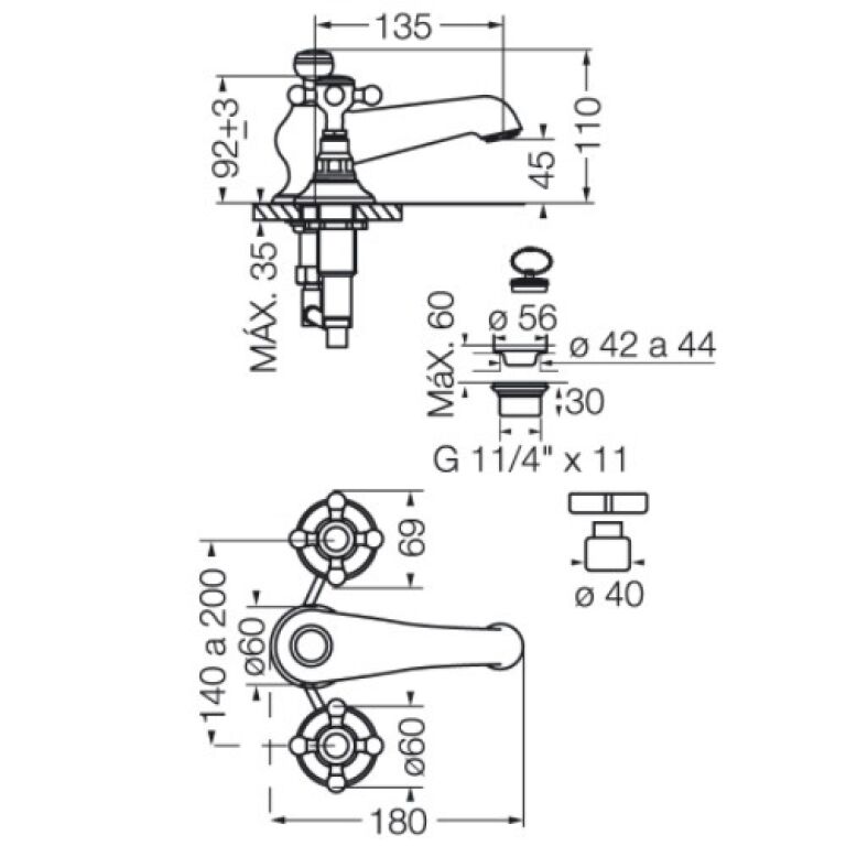Griferia Fv Vermont Cruz Lavatorio Mesada De Baño 0207/83 - Imagen 2