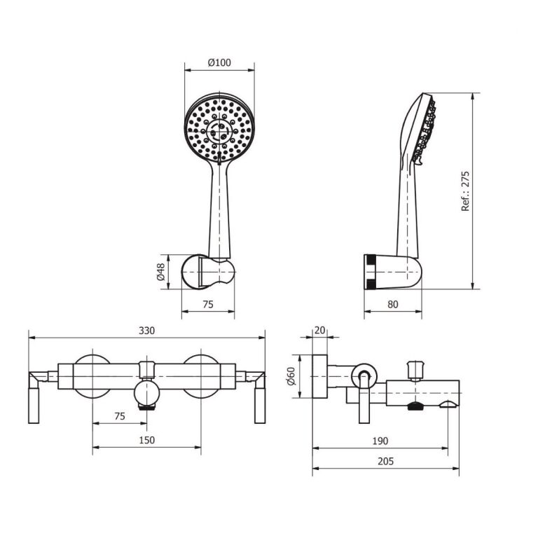 Grifería Hydros Novara Ducha Exterior Con Transferencia Baño - Imagen 2