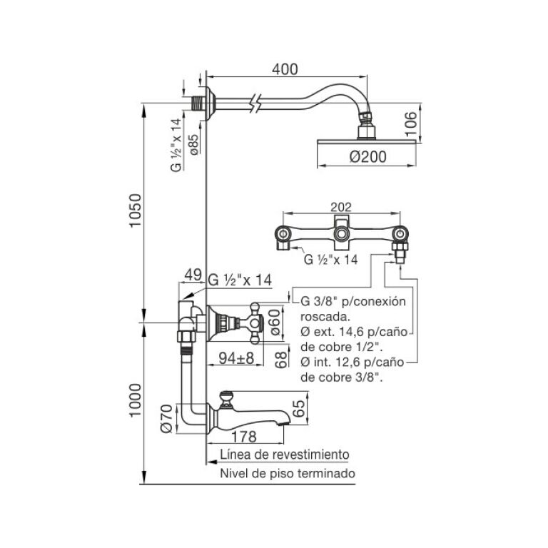 Griferia Fv Vermont Cruz Ducha De Embutir Para Baño 0103/83 - Imagen 2