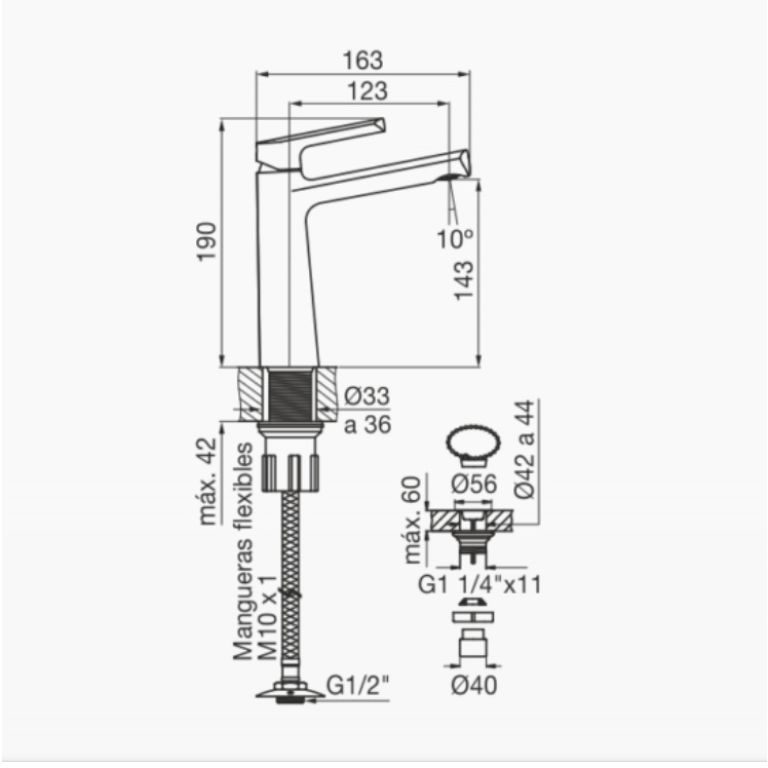 Griferia Fv Aromo Lavatorio Bajo Monocomando 0181/d8 - Imagen 2