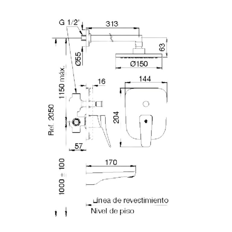 Griferia Fv Chapelco Ducha Con Transferencia 0106/s7 Cromo - Imagen 2