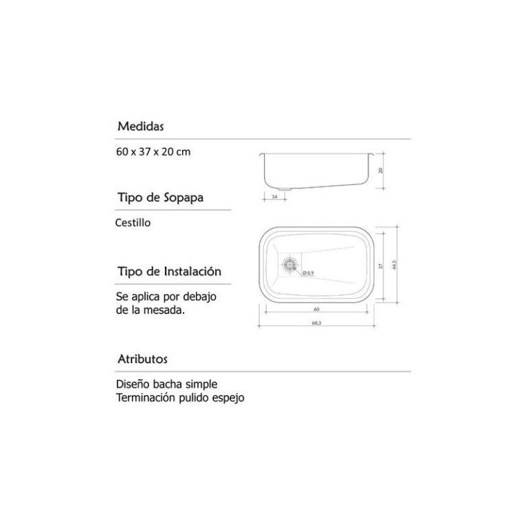 Pileta De Cocina Simple Johnson Acero 304 E60 - Imagen 2