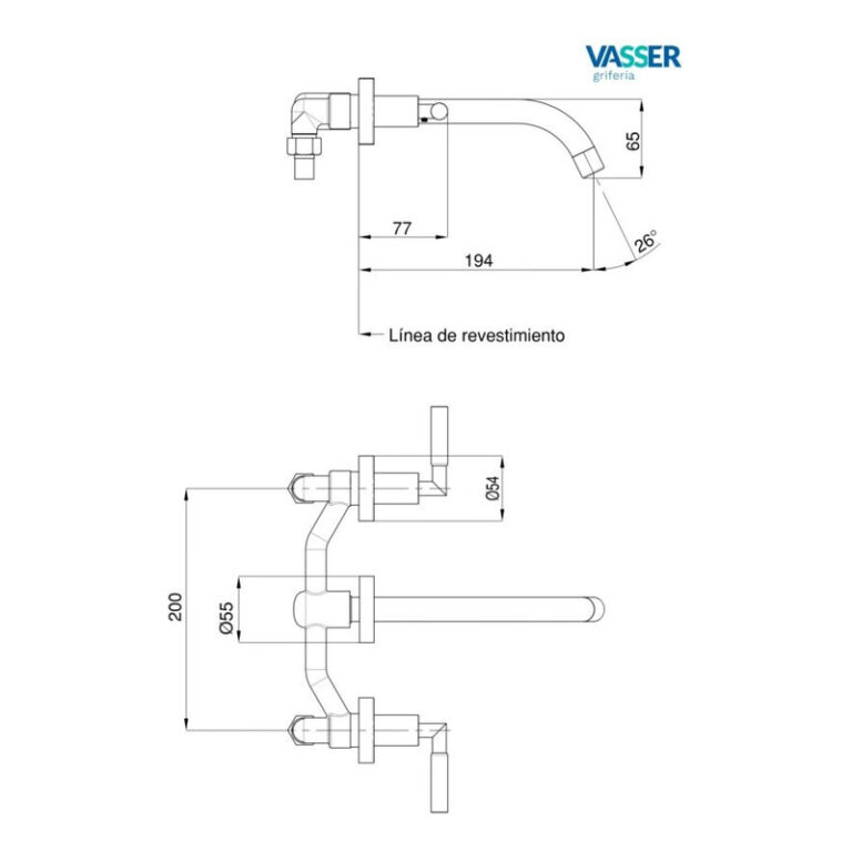 Griferia Para Lavatorio Pared Vasser Cyrano Lever 13/1021l - Imagen 2