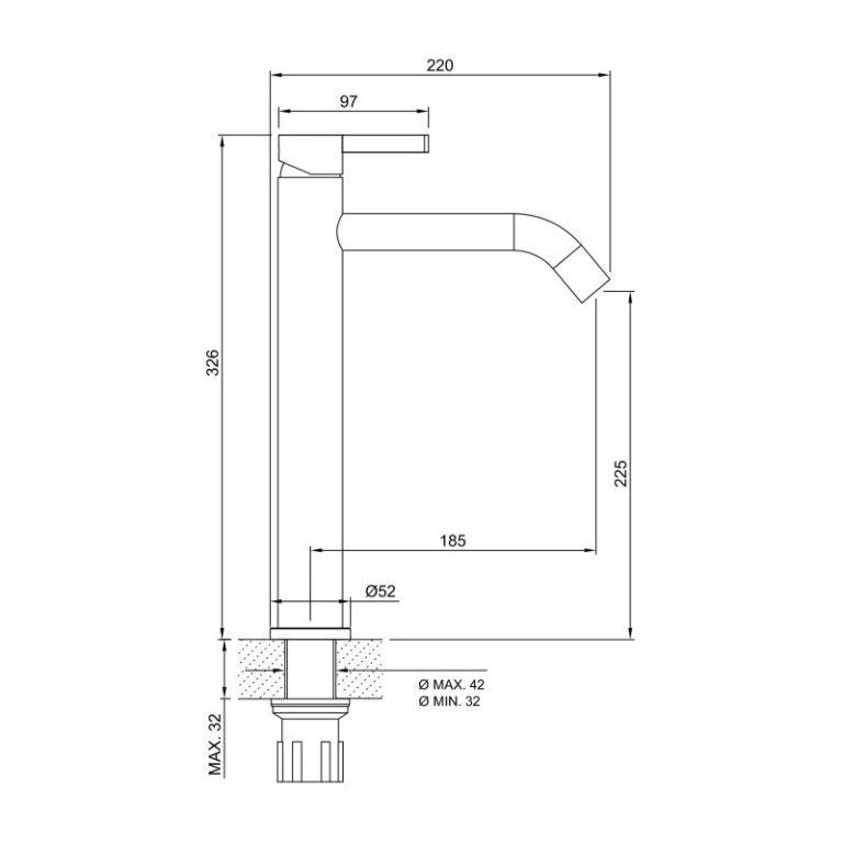 Griferia Peirano Steel Lavatorio Alto Monocomando 61-205 - Imagen 2