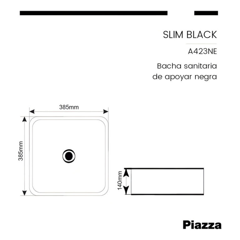 Bacha Piazza A423ne Apoyo Porcelana Negra - Imagen 9