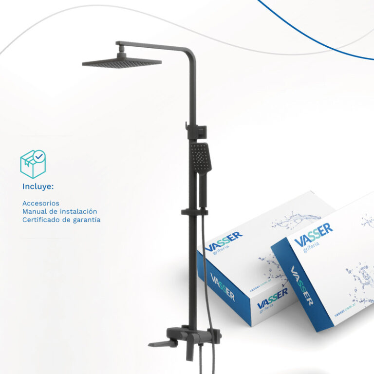 Griferia Vasser Zafiro Black Ducha Con Barral Y Duchador - Imagen 4