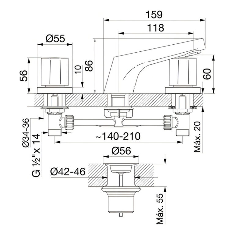 Griferia Fv Obera Lavatorio Mesada Baño Cromo 207/g5 - Imagen 3