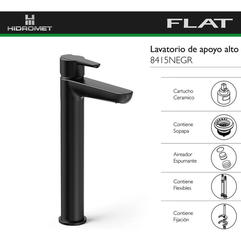 Griferia Hidromet Flat Lavatorio Alto Negra Black 8415negr - Imagen 3