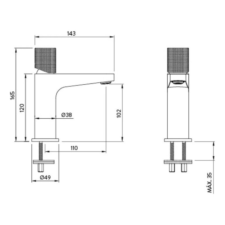 Griferia Peirano Fabric Negro Monocom Lavatorio Bajo 60-200n - Imagen 2