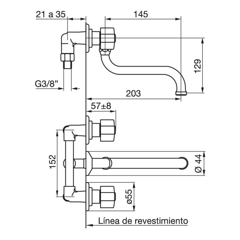 Grifería Fv Arizona Cocina Pared Embutir Pico Bajo 0403/B1P-CR - Imagen 2