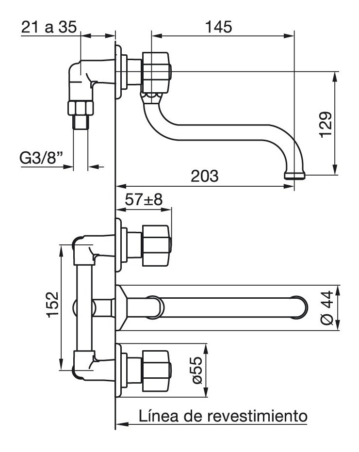 Grifería Fv Arizona Cocina Pared Embutir Pico Bajo 0403/B1P-CR - Imagen 2