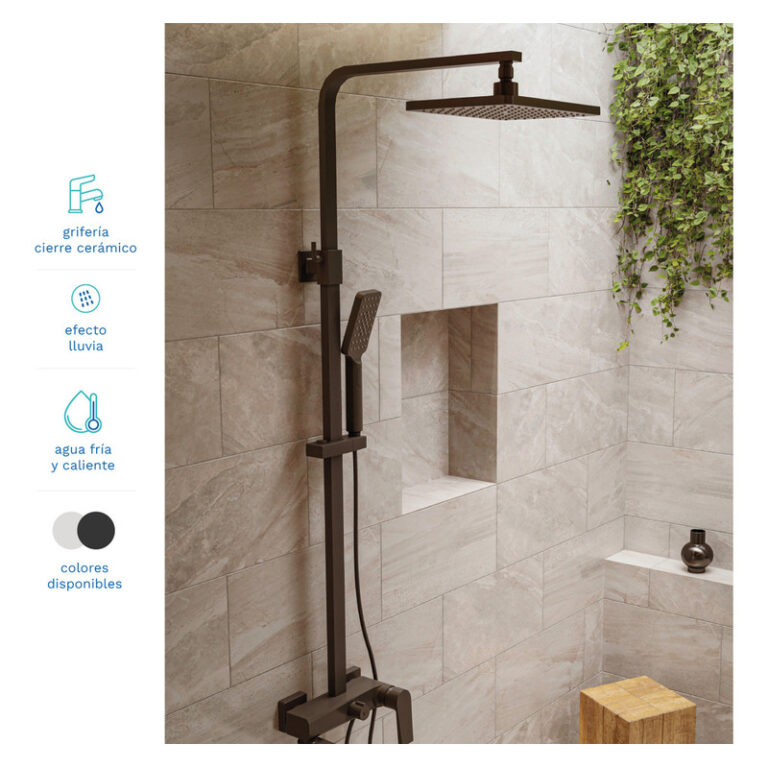 Griferia Vasser Zafiro Black Ducha Con Barral Y Duchador - Imagen 5