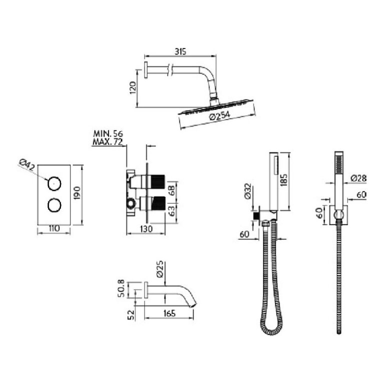 Griferia Peirano Fabric Cromo Ducha 3 Vias Duchador 80-200c - Imagen 2