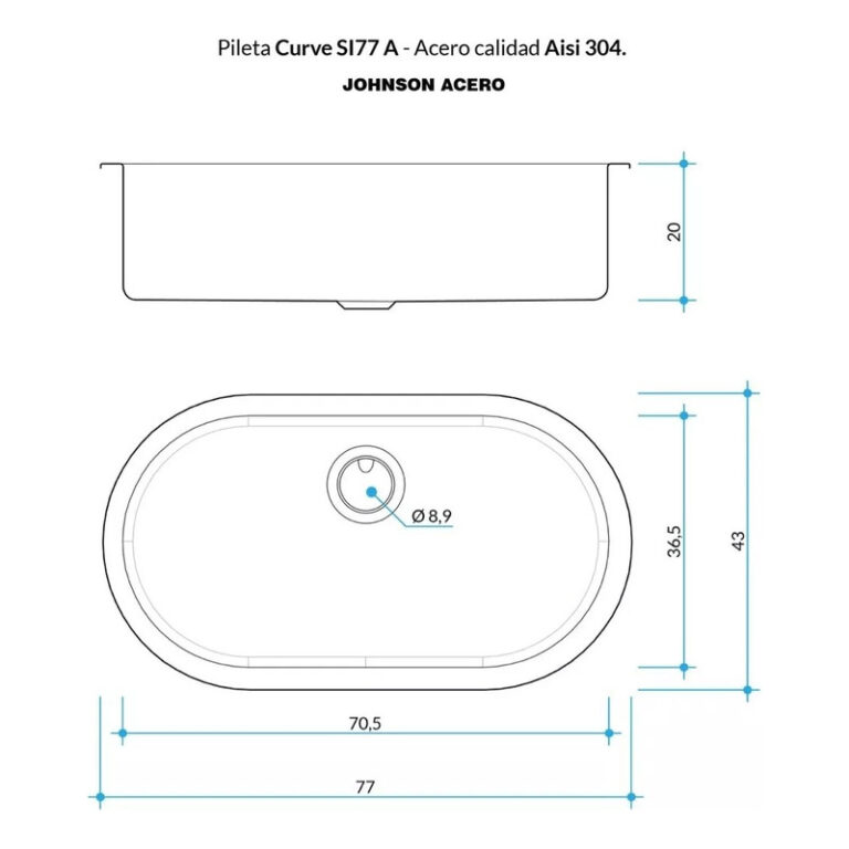 Bacha Johnson Acero 304 Curva Si77a - Imagen 2