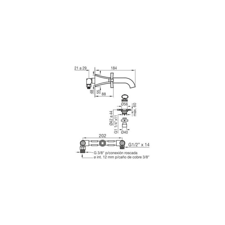 Griferia Fv Urbano Cruz Rose Gold Lavatorio Pared 0203/h3-rg - Imagen 2