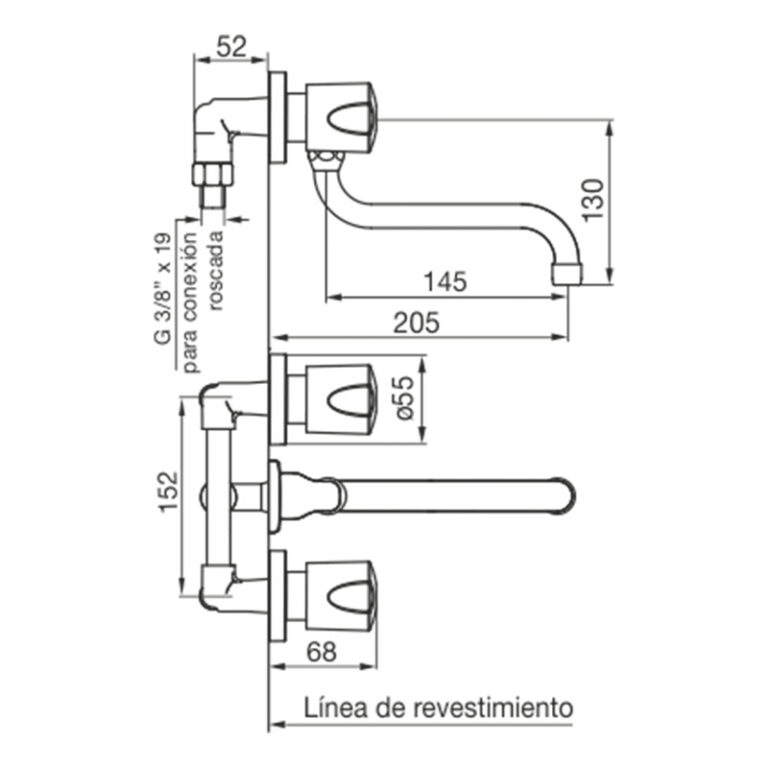 Griferia Fv Pampa Cocina Pared Embutir 0403/b6 Garantia - Imagen 2