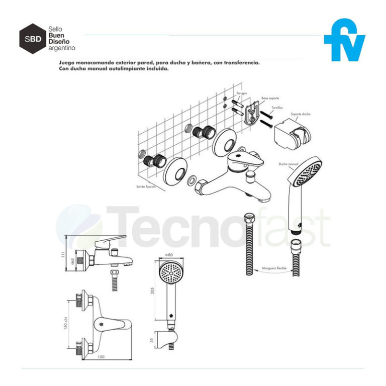 Griferia Fv Compacta Ducha Exterior Con Transferencia - Imagen 6