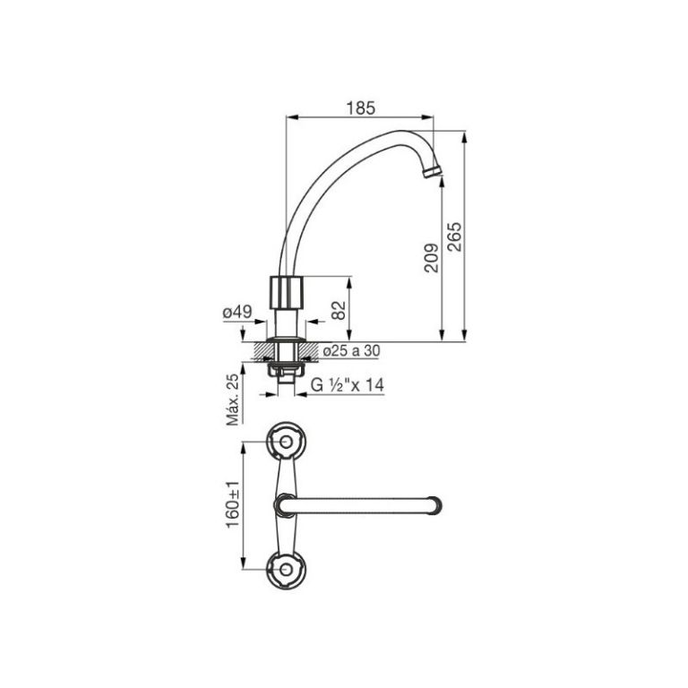 Grifería Fv Radal Cocina Mesada Pico Alto 413/c7 Cilíndrico - Imagen 2
