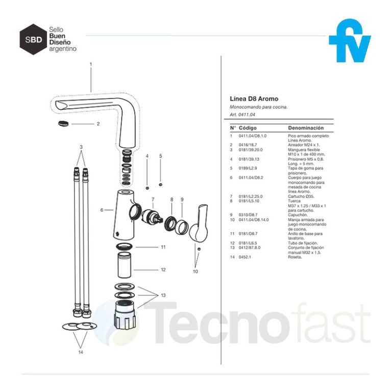 Griferia Fv Aromo Cocina Mesada Monocomando 0411.04/d8 - Imagen 5
