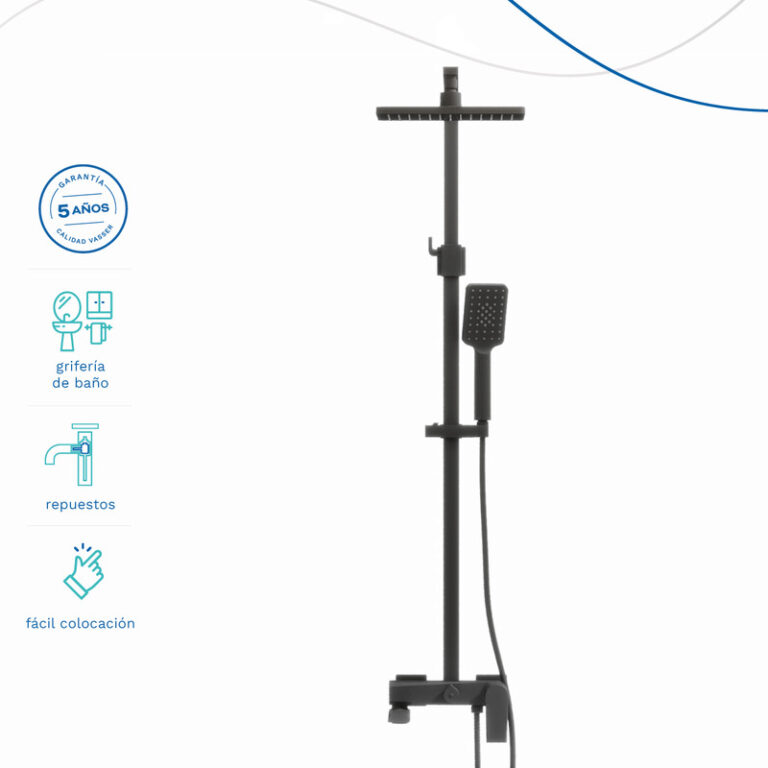 Griferia Vasser Zafiro Black Ducha Con Barral Y Duchador - Imagen 3