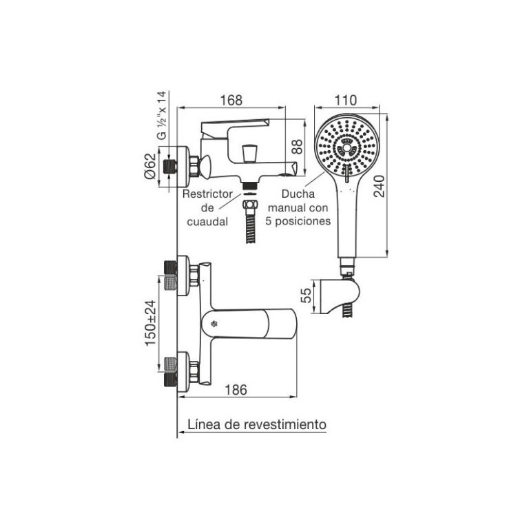 Griferia Fv Aromo Ducha Exterior Monocomando Negra 0310/D8-NG - Imagen 2
