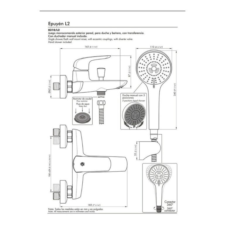 Griferia Fv Epuyen Ducha Ext Transfercia Negro - Imagen 2