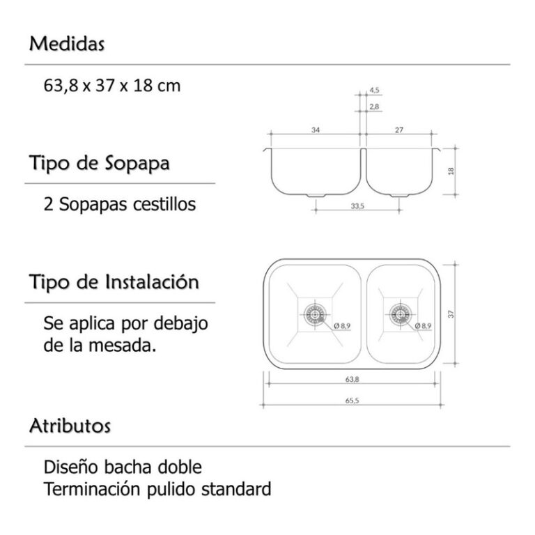 Pileta De Cocina Johnson Doble Acero 304 R63/18 - Imagen 5