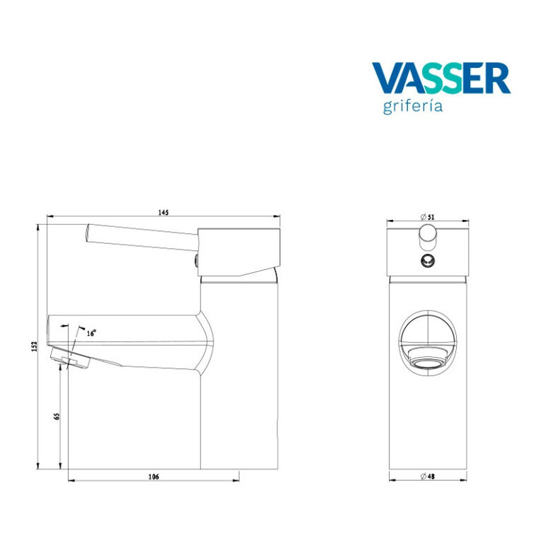 Griferia Monocomando Vasser Lyra Lavatorio Bajo - Imagen 2