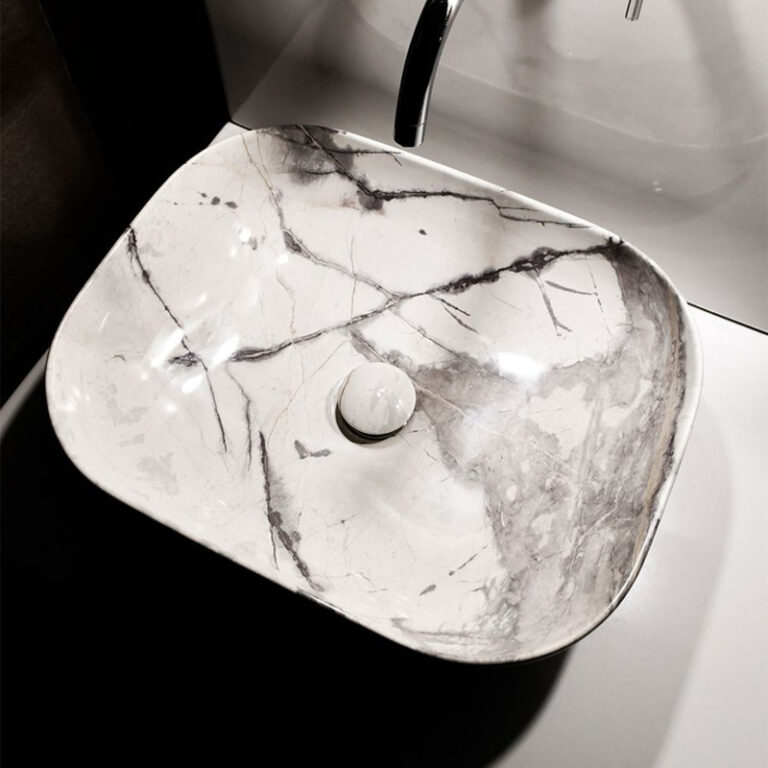 Bacha Ferrum Petra De Apoyo Frente Curvo Marmolado Gris - Imagen 5