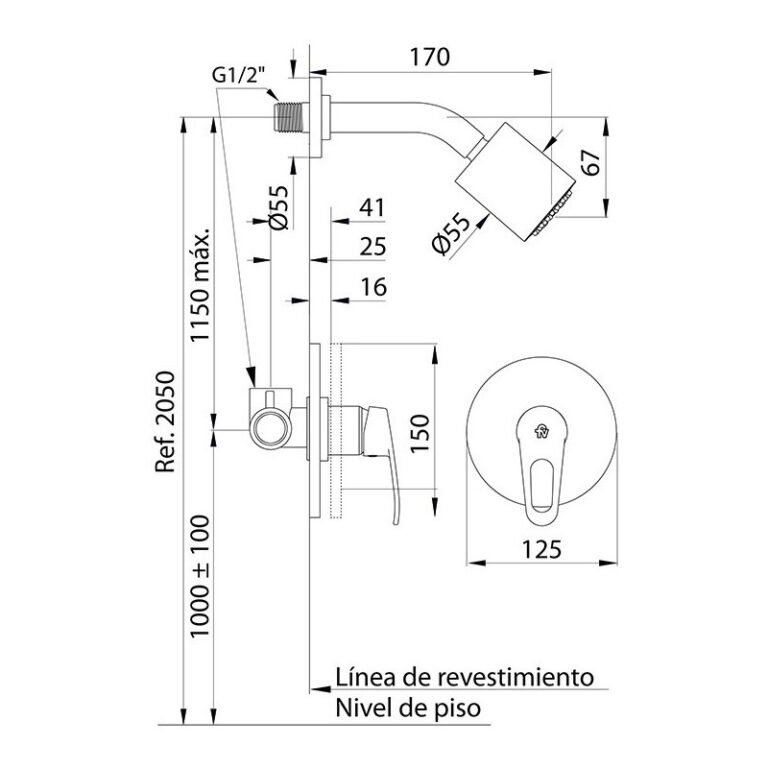 Griferia Fv Arizona Monocomando Ducha Embut Sin Transferencia 0108/b1 5 Anos De Garantia Primera Calidad - Imagen 2