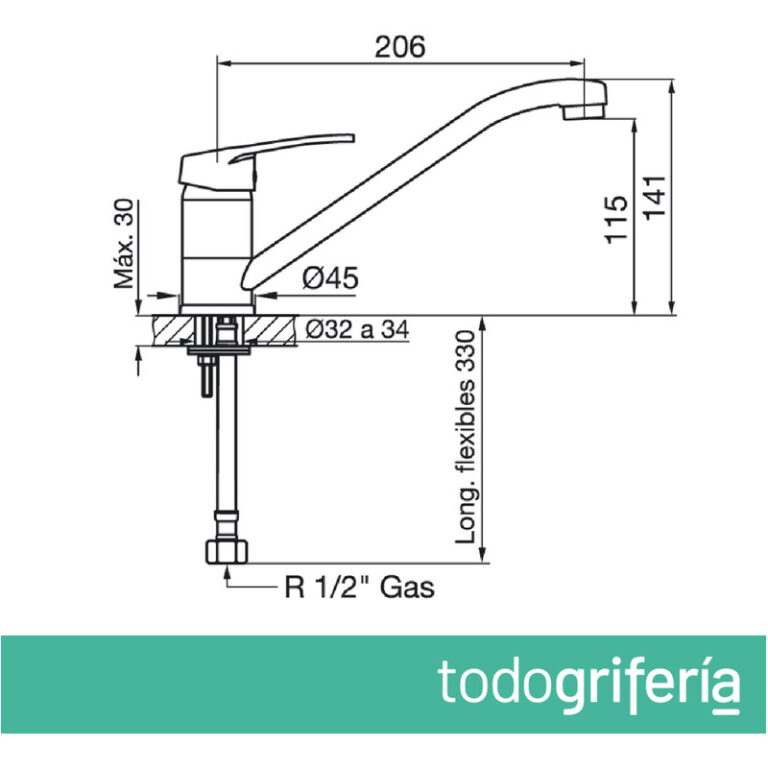 Griferia Fv Arizona Monocomando Cocina Mesada 0411.01/b1 - Imagen 2