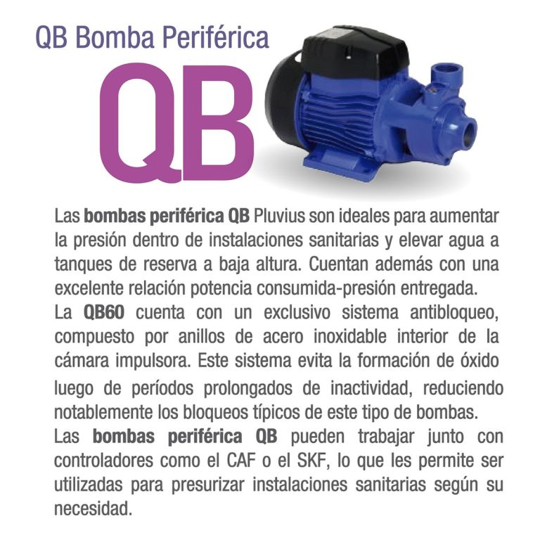 Bomba Periferica Pluvius Con Qb-60 1/2hp 0,5hp C/turbina - Imagen 4
