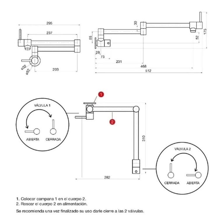 Griferia Peirano Marbella Cocina Pared 52-121 Retractil - Imagen 2
