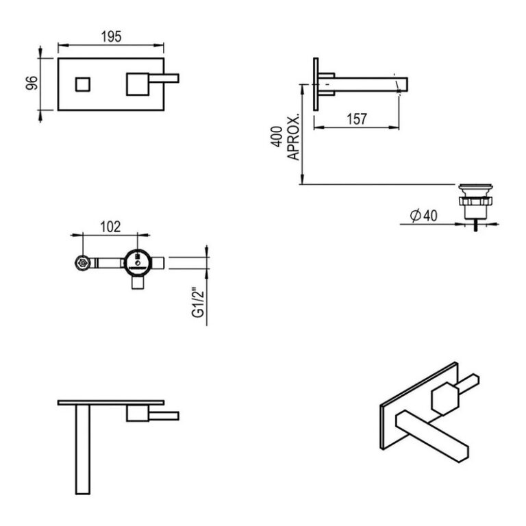 Griferia Hidromet One Block Black Lavatorio Pared - Imagen 2