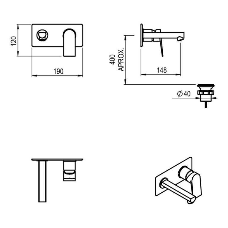 Griferia Lavatorio Pared Hidromet Raptor Monocomando Negro - Imagen 2