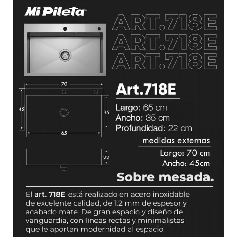 Bacha Cocina Acero Inoxidable Mi Pileta 718e + Dosificador - Imagen 6