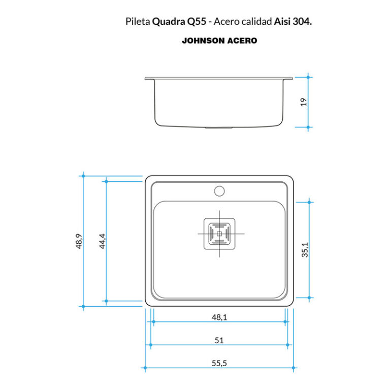 Pileta Bacha Simple Cocina Johnson Luxor Quadra Mini Q55ad P - Imagen 2