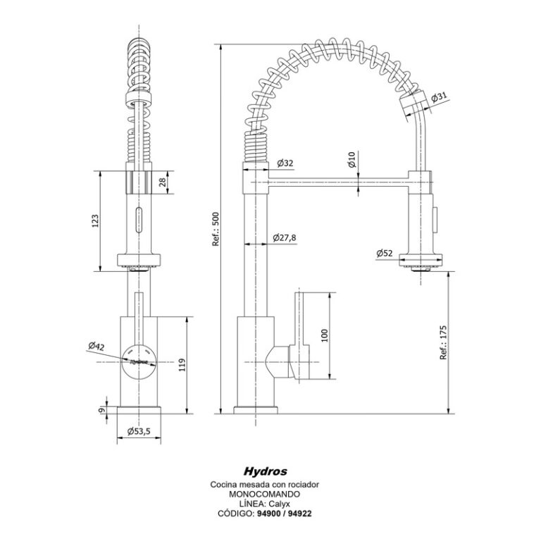 Griferia Hydros Calyx Cocina Negro Duchador Rociador 94900 Mate cantidad de agujeros 1 - Imagen 2