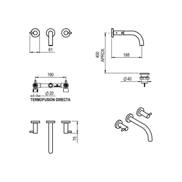 Griferia Hidromet Jet Cromo Lavatorio Pared 3780crcr - Imagen 2