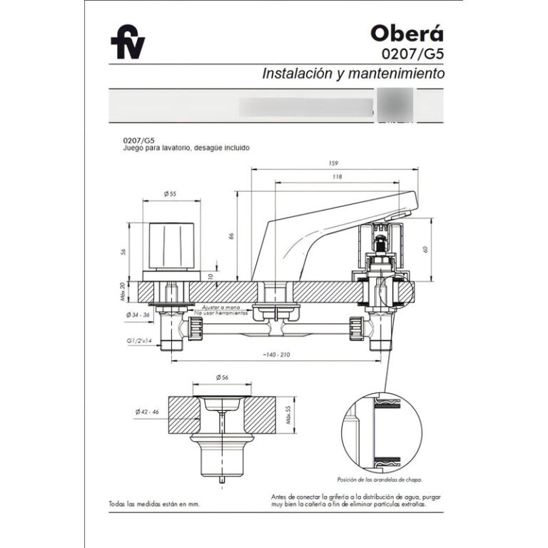Griferia Fv Obera Lavatorio Mesada Baño Cromo 207/g5 - Imagen 6