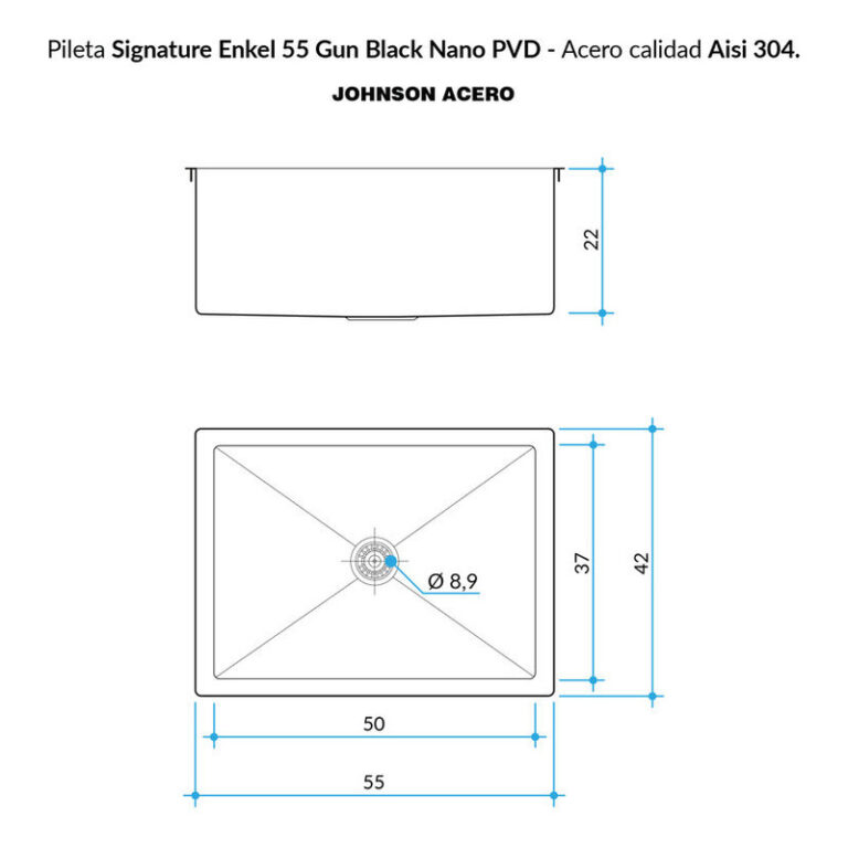 Bacha Johnson Signature Enkel 55cm Gun Black Nano Pvd Se55gb - Imagen 5