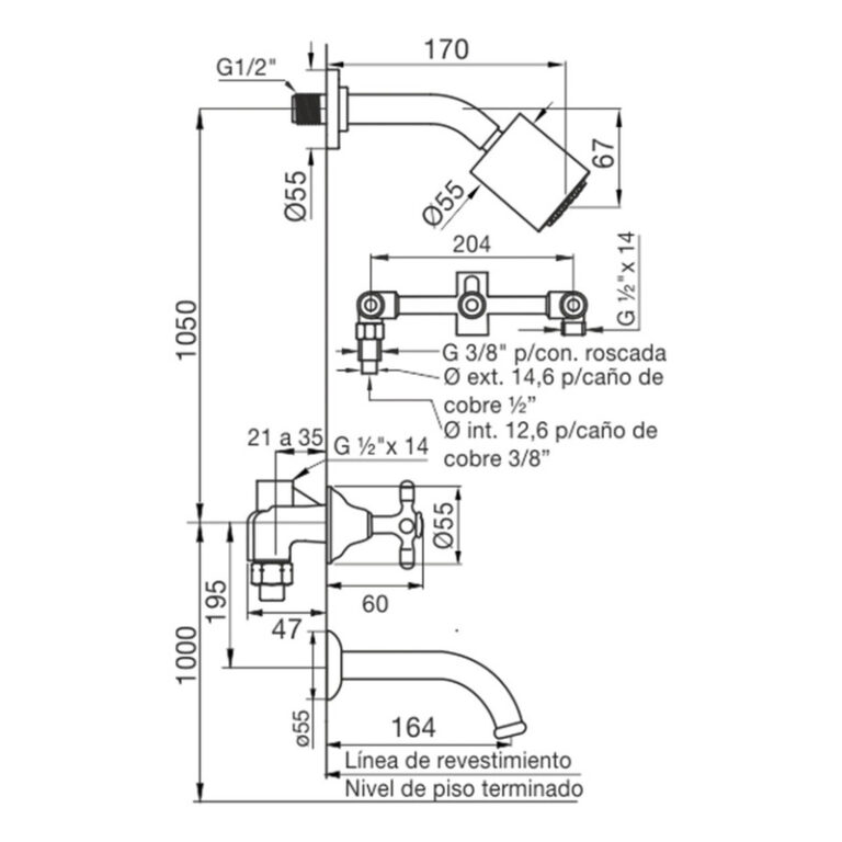 Griferia Fv Newport Plus Ducha Embutir Con Transferencia - Imagen 2