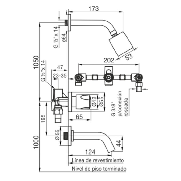 Griferia Fv Pampa Ducha De Embutir Con Transferencia 0103/b6 Baño Lluvia Cromo Garantía Flor - Imagen 2