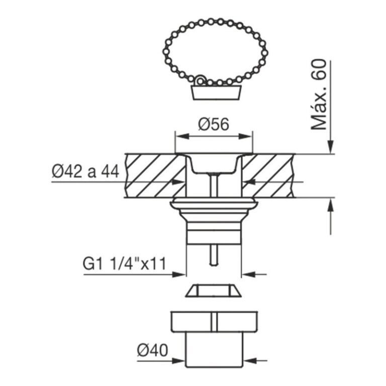 Desague Fv Universal Cuerpo 0246.06 Sopapa Cromo - Imagen 2