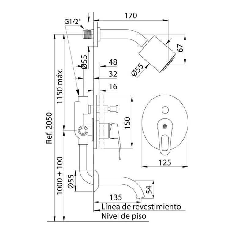 Griferia Fv Arizona Monocomando Ducha Emb Con Transf 0106/b1 - Imagen 2