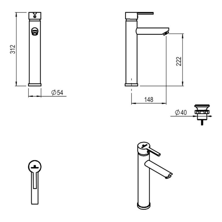 Griferia Hidromet Storm Black Negra Lavatorio Alto - Imagen 2
